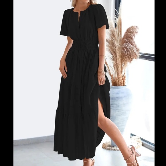 Black lightweight short sleeve midi Maxi Dress - Picture 4 of 5